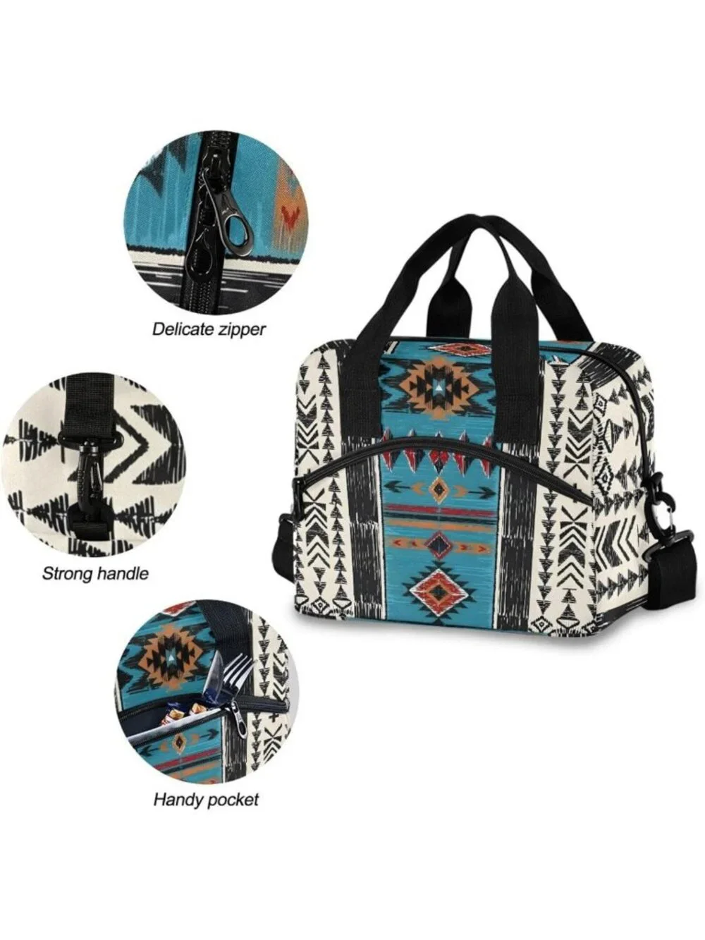 Tribal Aztec Insulated Lunch Bag | Reusable Cooler Tote for Work, School, Picnic - Picture 5 of 6